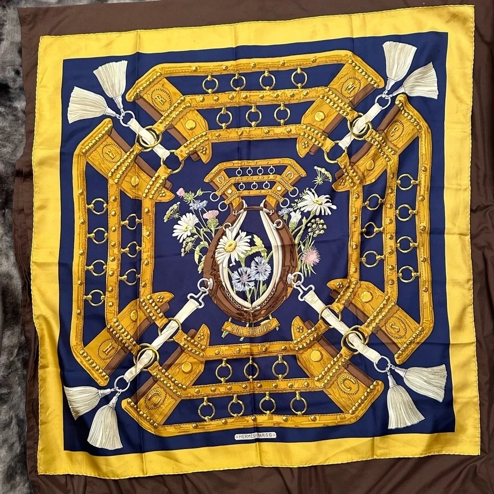 Hermes blue silk scarf